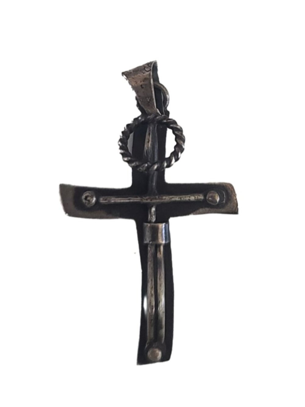 Vtg Silver Metal Hand Crafted Religious Cross Modern Pendant MOD